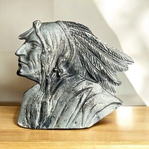 VINTAGE PEWTER NATIVE AMERICAN CHIEF BUST BELT BUCKLE